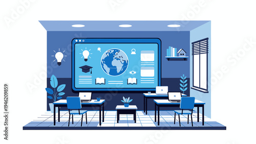 Modern Classroom with Digital Interactive Board vector illustration