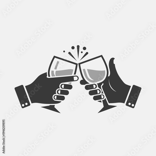 Two hands clinking wine glasses in a toast, celebration, party, cheers, success, happiness