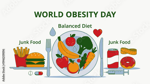World Obesity Day Balanced Diet Concept vector illustration