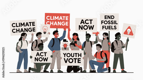 Youth Climate Activists Holding Protest Signs vector illustration
