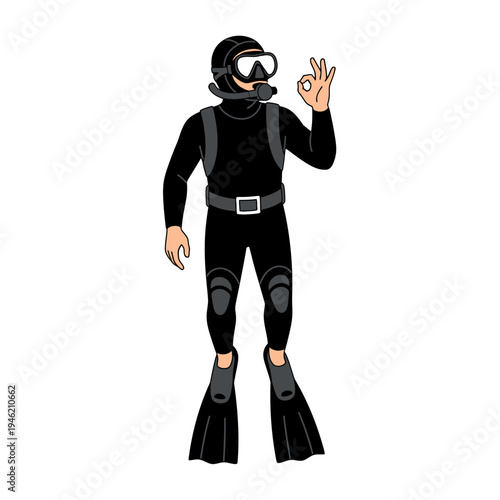 Scuba Diver Giving OK Sign Underwater, Ready for Dive