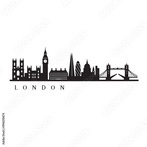 London Skyline Vector Icon – Minimal City Silhouette with Tower Bridge and Big Ben