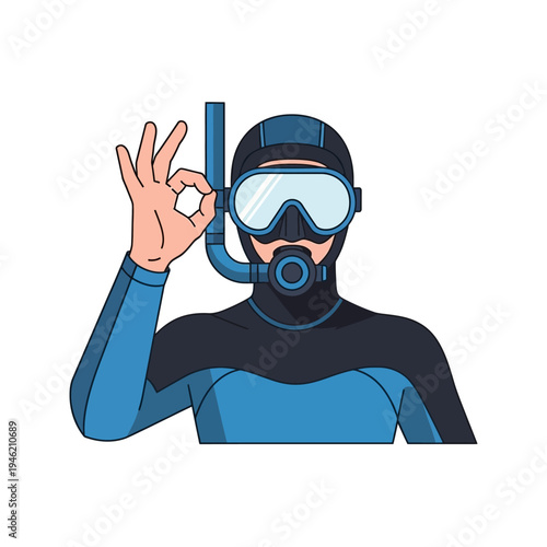 Scuba Diver Giving OK Sign, Ready for Underwater Adventure