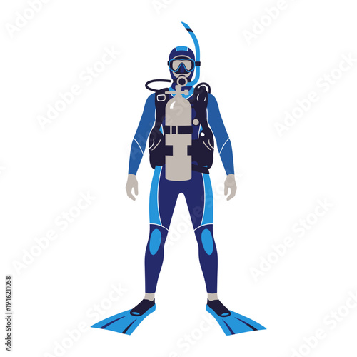 Scuba Diver in Full Gear with Snorkel and Fins, Ready for Underwater Exploration
