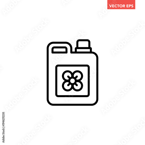 Black single flower liquid fertilizer line icon, simple plant cultivation flat design vector pictogram, infographic interface elements for app logo web button ui ux isolated on white background