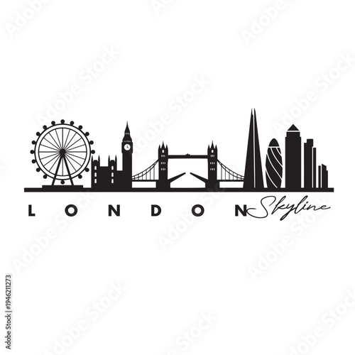 London Skyline Vector Icon – Minimal City Silhouette with Tower Bridge and Big Ben
