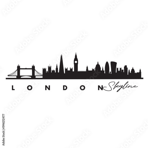London Skyline Vector Icon – Minimal City Silhouette with Tower Bridge and Big Ben