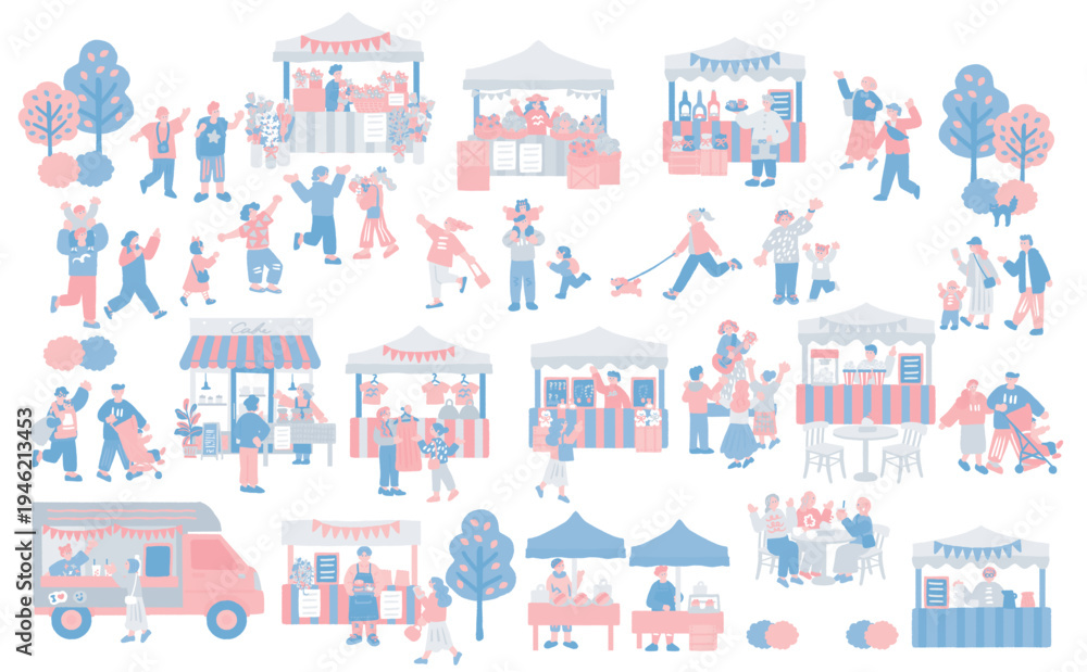 Fototapeta premium マルシェイベント風景 人々で賑わう屋外マーケットのバナー