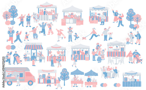 マルシェイベント風景 人々で賑わう屋外マーケットのバナー