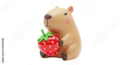Cute Capybara Holding a Strawberry