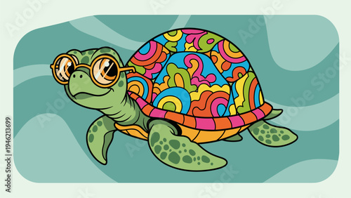Psychedelic Turtle Illustration - Fun Animal Art for Graphic Design & Merchandise