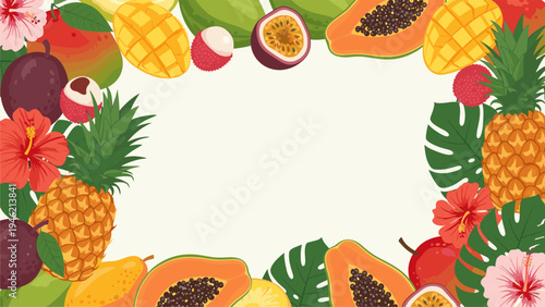 Tropical Fruit Border Frame - Summer Vacation & Healthy Food Marketing Design