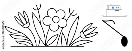 HR concept. HR icons job applications, resumes, and career management. HR focuses on recruitment and professional development. For recruitment, hiring processes, career tools, job platforms