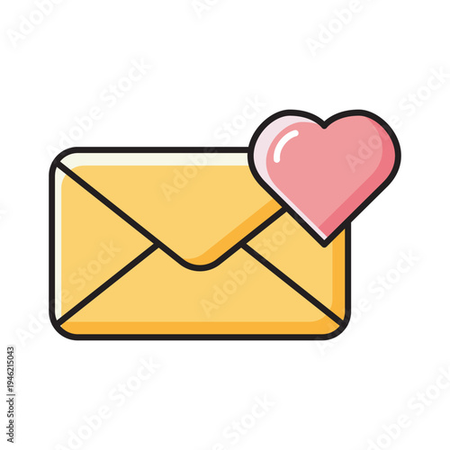 Romantic yellow envelope with pink heart icon for love letter valentine mail messages communication digital notification