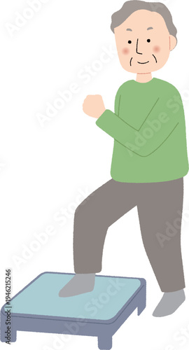 踏み台昇降運動をするシニア男性
