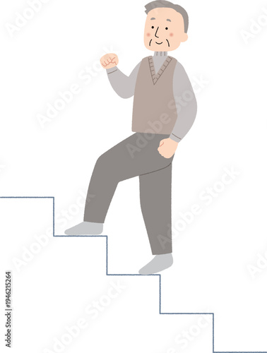 健康的に階段を登る高齢男性のイラスト