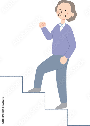 健康的に階段を登る高齢女性のイラスト