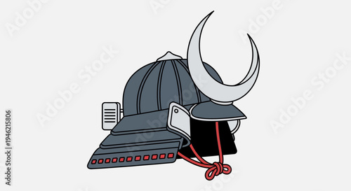 Illustration of a Traditional Japanese Samurai Helmet Kabuto
