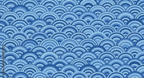 Japanese Seigaiha Pattern Blue Wave Background