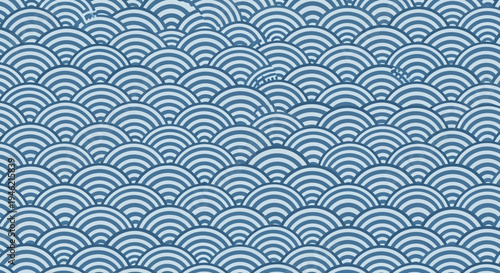 Japanese Seigaiha Wave Pattern in Blue Tones