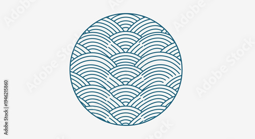 Japanese Seigaiha Wave Pattern in Circular Frame