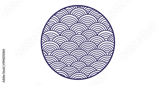 Japanese Seigaiha Wave Pattern in Circular Frame