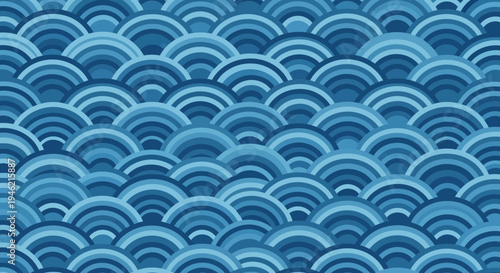 Japanese Seigaiha Wave Pattern in Shades of Blue