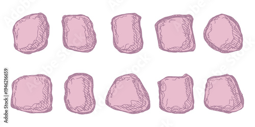 Hand drawn rocks and stones Rock fragments, boulders, building material Coastal pebbles, gravel, minerals, cobblestones, geological formations For game environment, landscape illustration, design