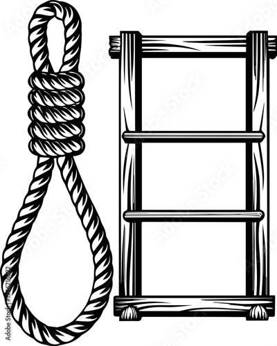 SVG skeleton workers building docks tattoo design vector. Wooden Ladder and Noose Rope Design for Illustrative Purposes