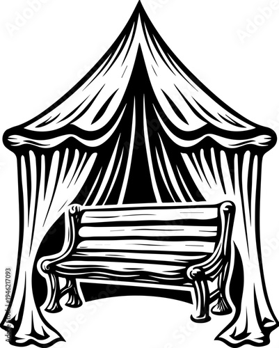 SVG skeleton workers building docks tattoo design vector. Vintage Tent with Elegant Bench for Outdoor Events or Gatherings
