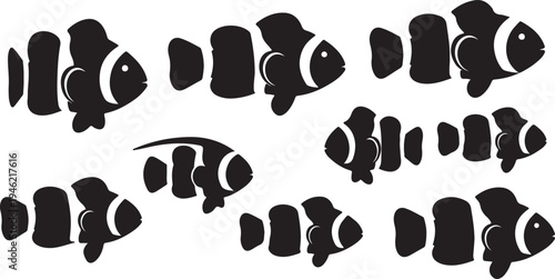 Clownfish Silhouette Set Tropical Reef Fish Vector Illustration