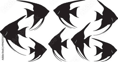 Angelfish Silhouette Set Tropical Aquarium Fish Vector Illustration