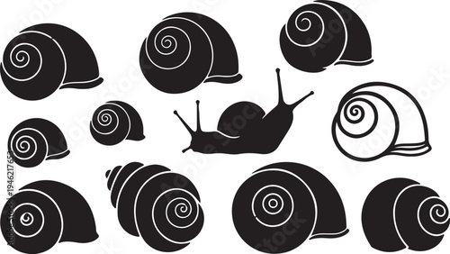Snail Silhouette Set Garden Mollusk Animal Vector Illustration