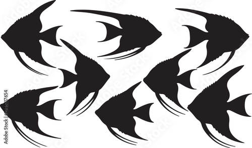 Angelfish Silhouette Set Tropical Aquarium Fish Vector Illustration