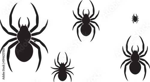 Spider Silhouette Set Creepy Arachnid Insect Vector Illustration