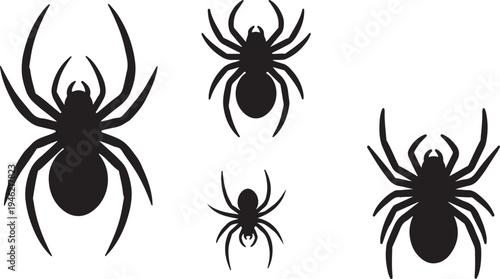 Spider Silhouette Set Creepy Arachnid Insect Vector Illustration