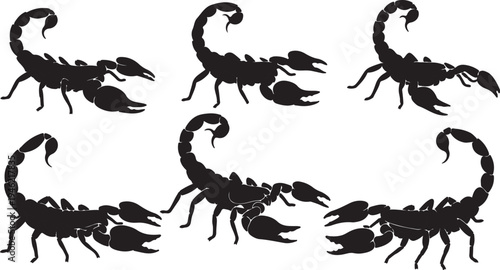 Scorpion Silhouette Set Venomous Desert Arachnid Vector Illustration