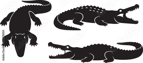 Crocodile Silhouette Set Dangerous Reptile Wildlife Vector Illustration