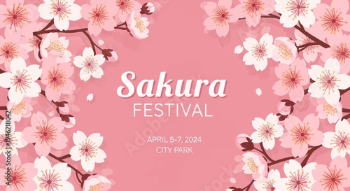 Sakura Festival Event Poster with Cherry Blossoms Frame