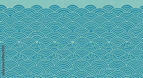 Seamless Japanese Wave Pattern in Teal Blue