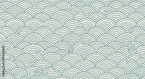 Seamless Japanese Seigaiha Wave Pattern in Soft Blue and Cream
