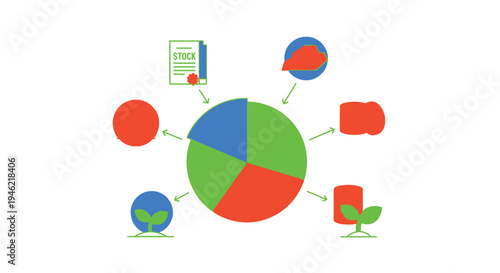 Financial investment portfolio allocation vector graphic design depicting assets like stocks, real estate, gold, and growth.