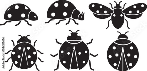 Ladybug Silhouette Set Spotted Beetle Insect Vector Illustration