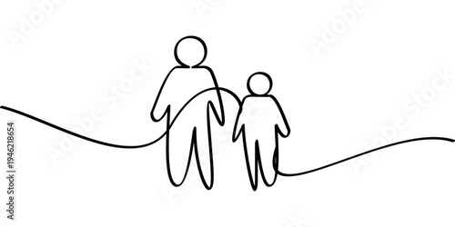 Continuous line drawing of parent and child symbol. Abstract line art illustration.