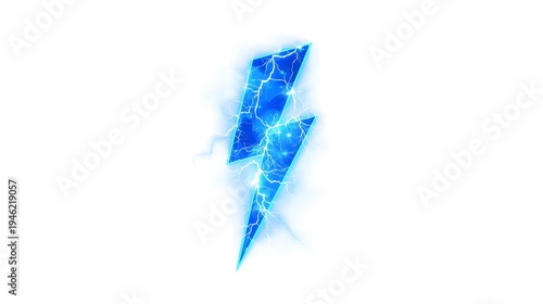 Dynamic electric lightning bolt illustration with vibrant glowing energy, a powerful blue thunder symbol showcasing speed and innovation on a clean white background