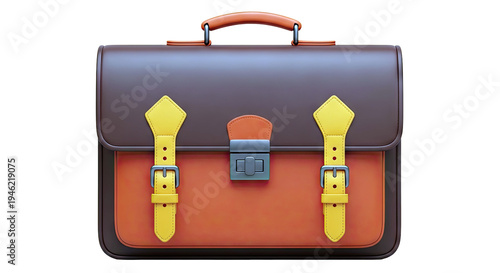 Brown and Orange Satchel Bag with Buckles and Handle
