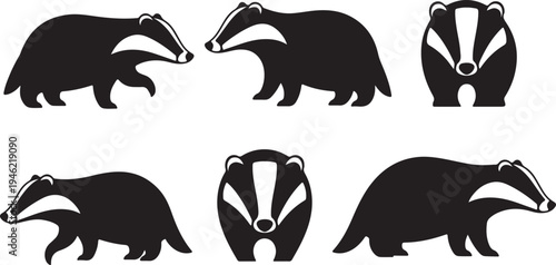 Badger Silhouette Set Wild Mammal Vector Illustration