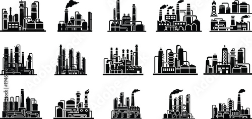 Industrial city skyline silhouettes