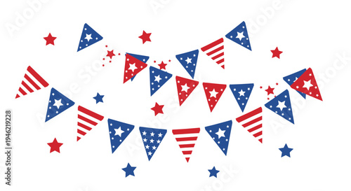 Set of patriotic bunting flags and stars vector