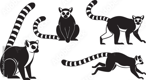 Lemur Silhouette Set Exotic Primate Wildlife Vector Illustration